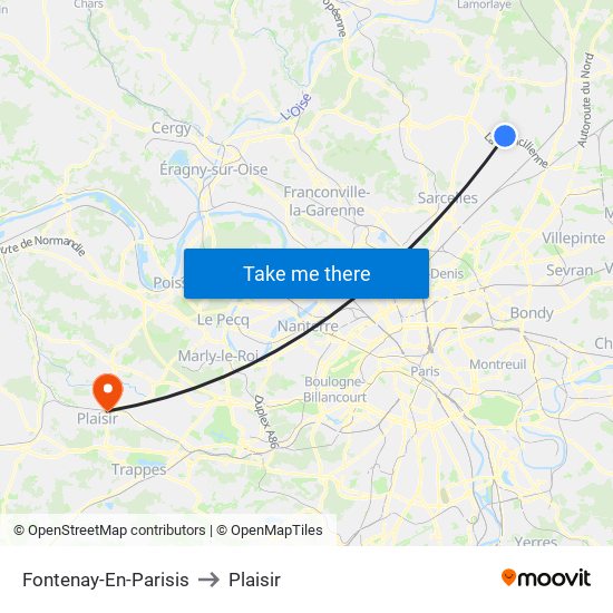 Fontenay-En-Parisis to Plaisir map