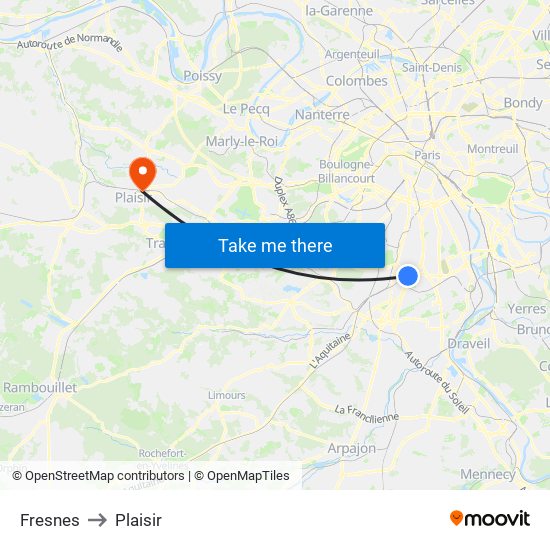 Fresnes to Plaisir map