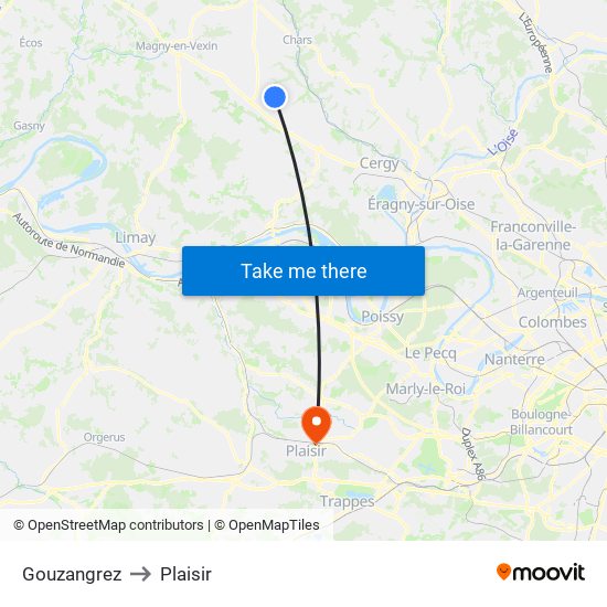 Gouzangrez to Plaisir map