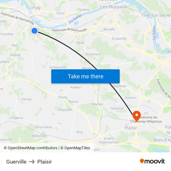 Guerville to Plaisir map
