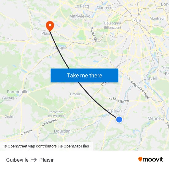 Guibeville to Plaisir map