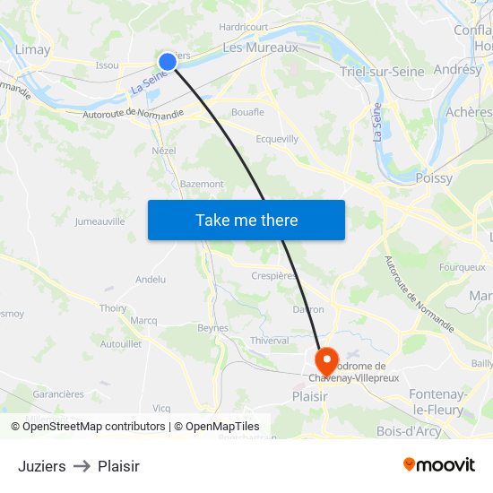 Juziers to Plaisir map