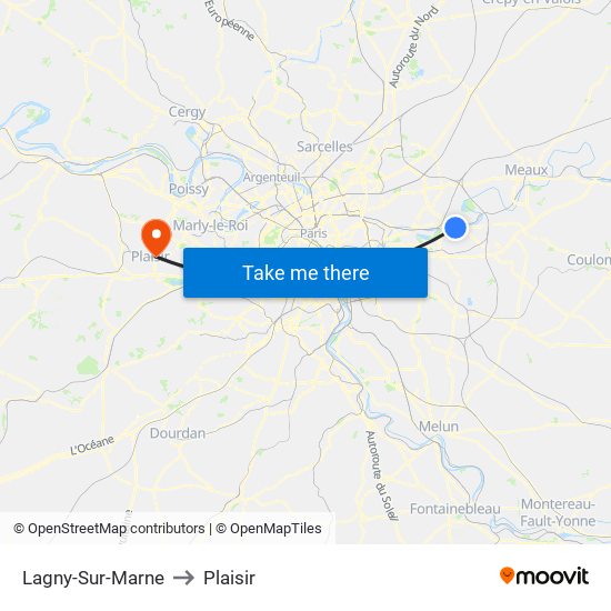 Lagny-Sur-Marne to Plaisir map
