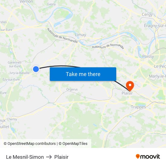 Le Mesnil-Simon to Plaisir map