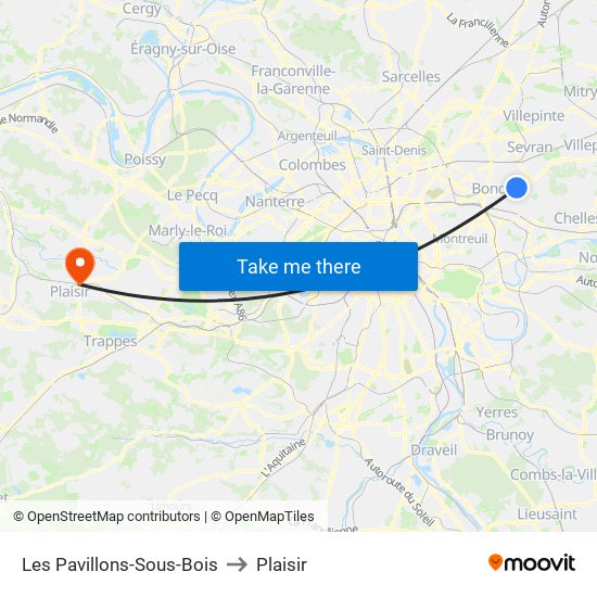 Les Pavillons-Sous-Bois to Plaisir map