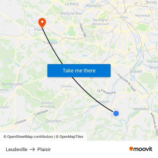 Leudeville to Plaisir map