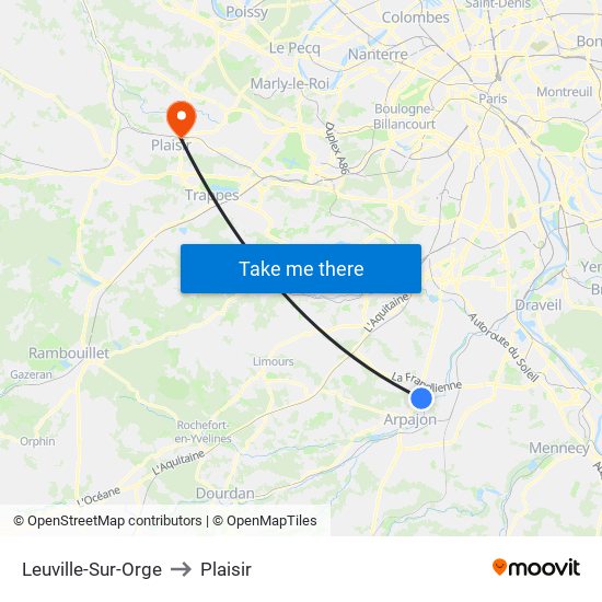 Leuville-Sur-Orge to Plaisir map
