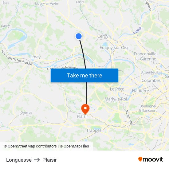 Longuesse to Plaisir map