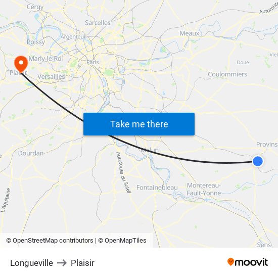 Longueville to Plaisir map