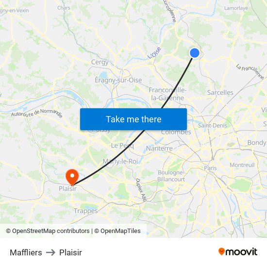 Maffliers to Plaisir map