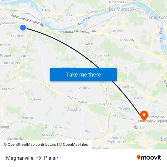 Magnanville to Plaisir map