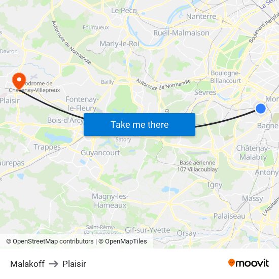 Malakoff to Plaisir map