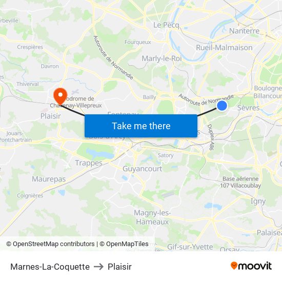 Marnes-La-Coquette to Plaisir map