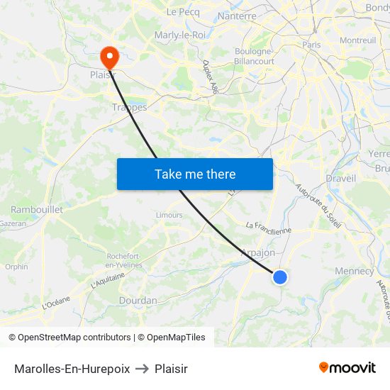 Marolles-En-Hurepoix to Plaisir map