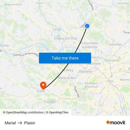 Meriel to Plaisir map