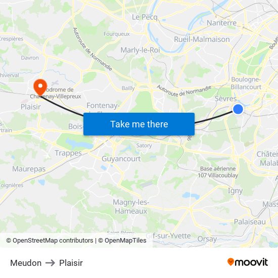 Meudon to Plaisir map
