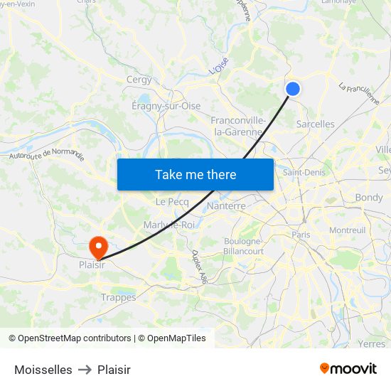 Moisselles to Plaisir map