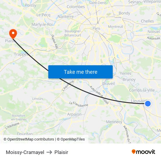 Moissy-Cramayel to Plaisir map