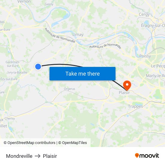 Mondreville to Plaisir map