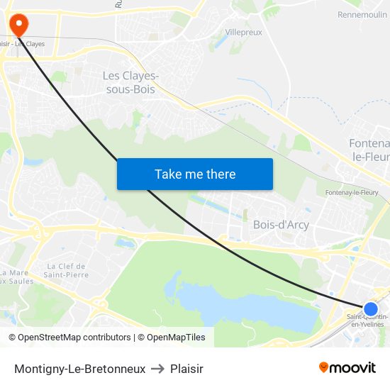 Montigny-Le-Bretonneux to Plaisir map