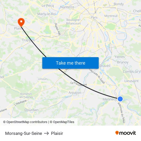 Morsang-Sur-Seine to Plaisir map