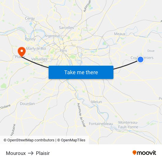 Mouroux to Plaisir map