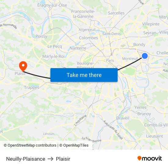 Neuilly-Plaisance to Plaisir map