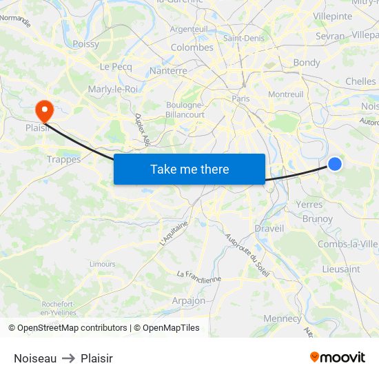Noiseau to Plaisir map