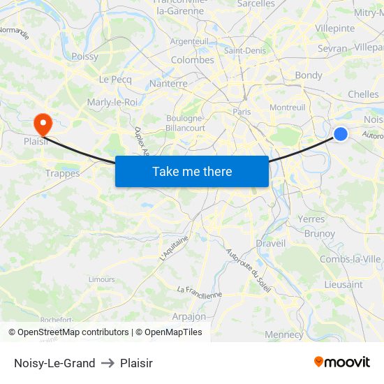 Noisy-Le-Grand to Plaisir map