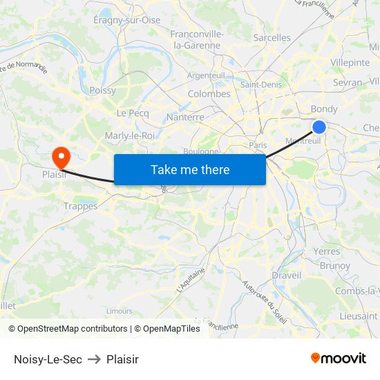 Noisy-Le-Sec to Plaisir map