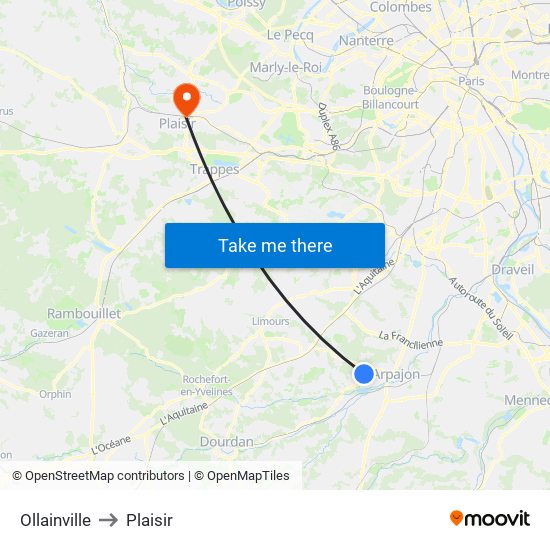 Ollainville to Plaisir map