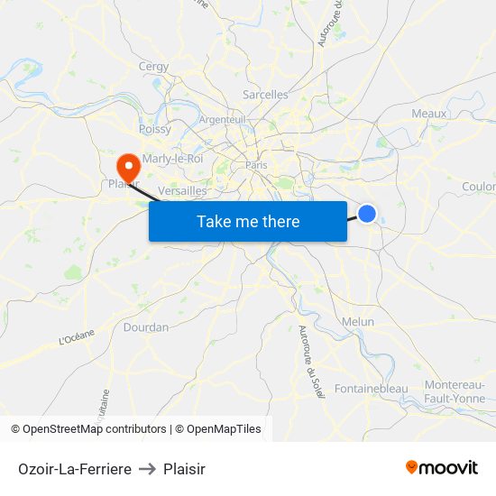 Ozoir-La-Ferriere to Plaisir map