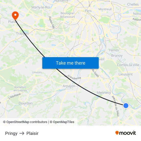 Pringy to Plaisir map