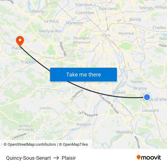 Quincy-Sous-Senart to Plaisir map