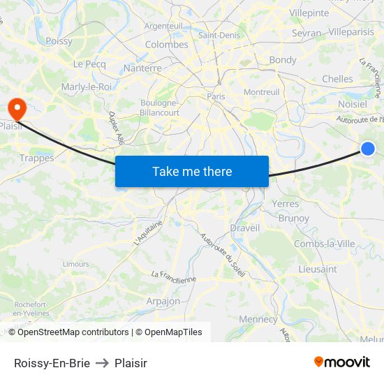 Roissy-En-Brie to Plaisir map