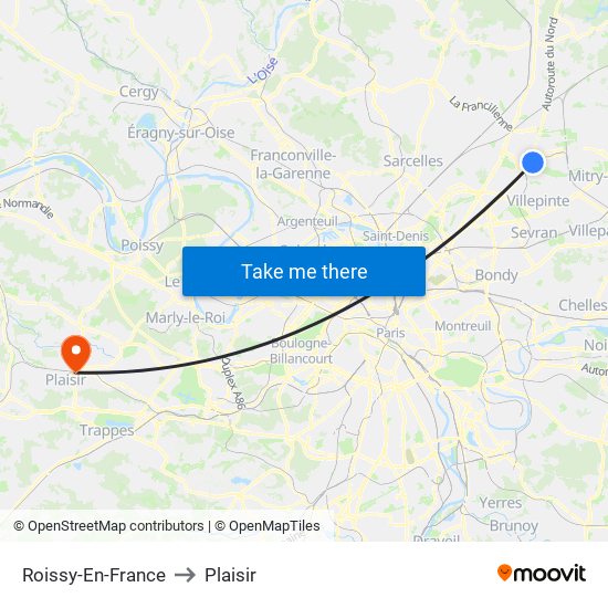 Roissy-En-France to Plaisir map