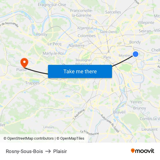Rosny-Sous-Bois to Plaisir map