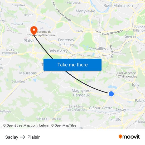 Saclay to Plaisir map