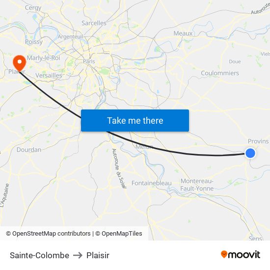 Sainte-Colombe to Plaisir map