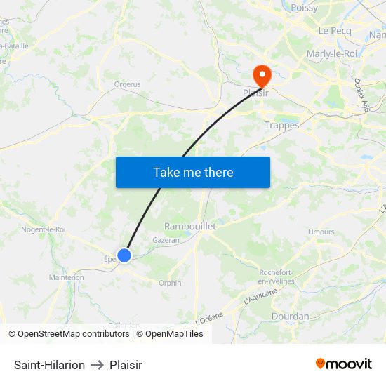 Saint-Hilarion to Plaisir map