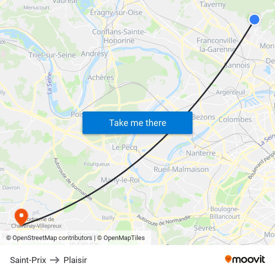 Saint-Prix to Plaisir map