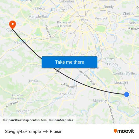 Savigny-Le-Temple to Plaisir map