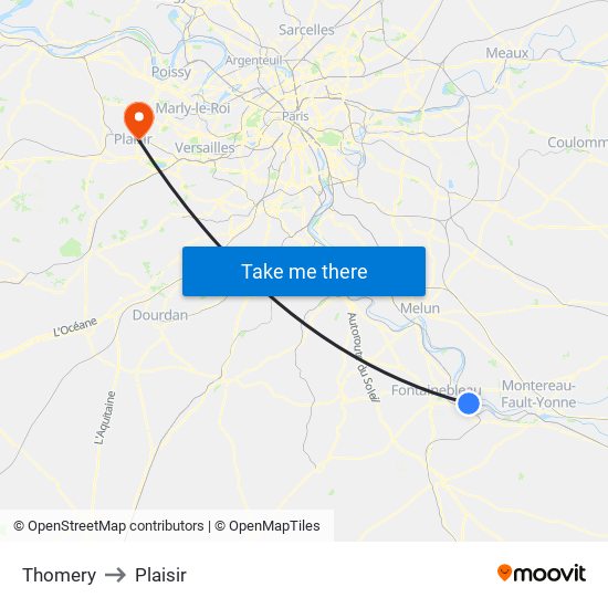 Thomery to Plaisir map