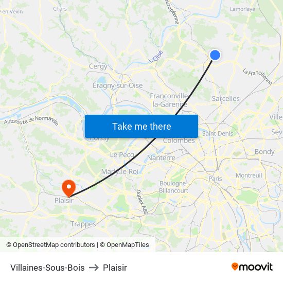 Villaines-Sous-Bois to Plaisir map