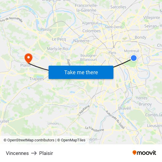Vincennes to Plaisir map