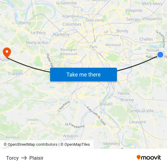 Torcy to Plaisir map