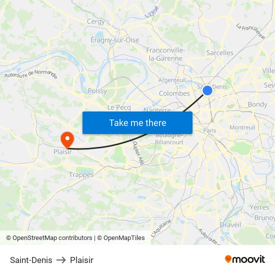Saint-Denis to Plaisir map