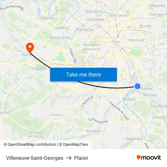 Villeneuve-Saint-Georges to Plaisir map