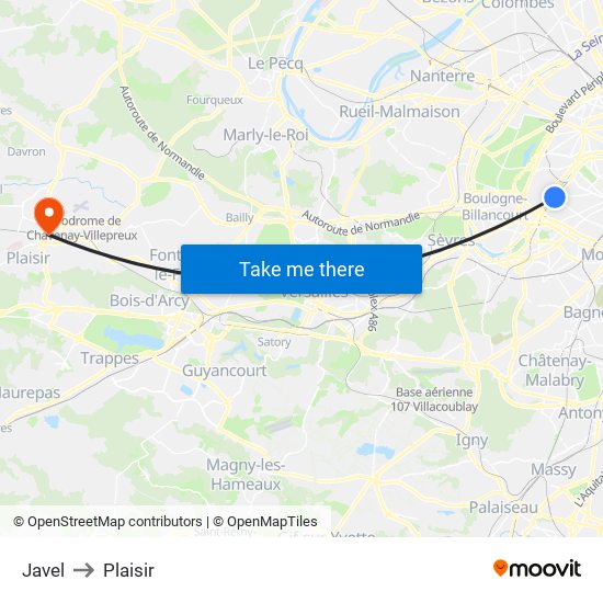 Javel to Plaisir map