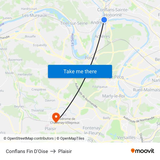 Conflans Fin D'Oise to Plaisir map